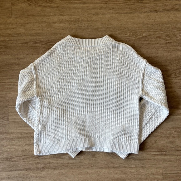 Quince 100% Organic Cotton Cropped Cable Knit Crew Sweater Small White - Picture 4 of 4
